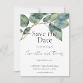 Zacht groen blauwgroen gebladerte eucalyptus groen save the date (Voorkant)