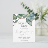 Zacht groen blauwgroen gebladerte eucalyptus groen save the date (Staand voorkant)