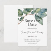 Zacht groen blauwgroen gebladerte eucalyptus groen save the date (Voorkant / Achterkant)