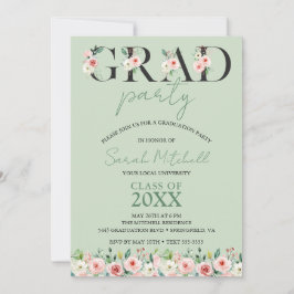 Zacht Groen Bloemen Graduation Party Kaart