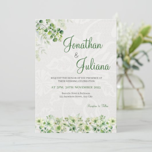 Zacht groen Bloemen Huwelijksuitnodiging Kaart (Staand voorkant)