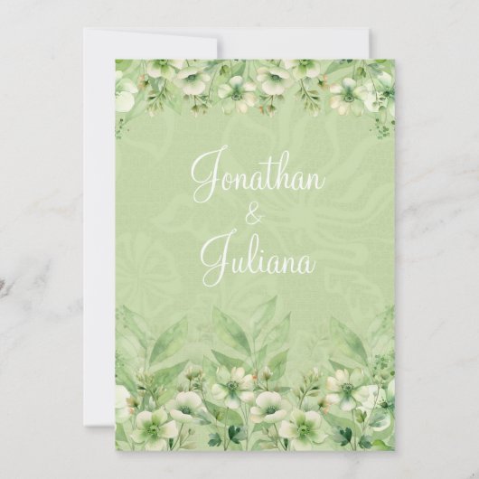 Zacht groen Bloemen Huwelijksuitnodiging Kaart (Achterkant)