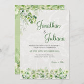 Zacht groen Bloemen Huwelijksuitnodiging Kaart (Voorkant / Achterkant)
