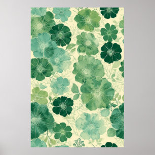 Zacht groen bloemmotief:  botanisch poster
