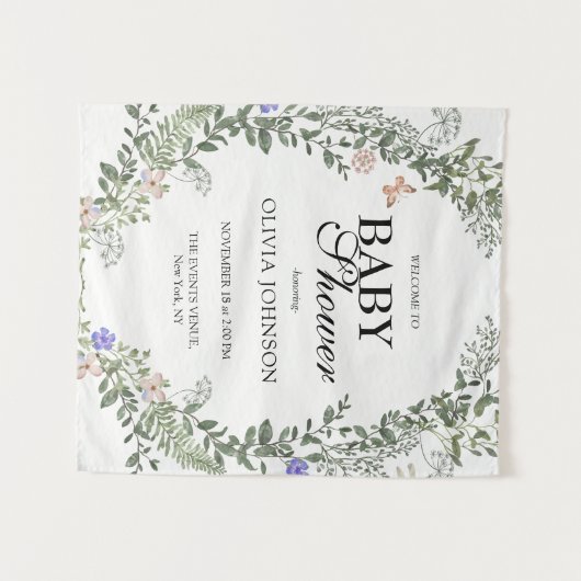 Zacht Groen Boho Bloemen Genderneutraal Baby showe Wandkleed (Voorkant (horizontaal))