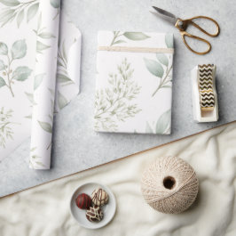 Zacht groen botanisch bladerenpatroon cadeaupapier