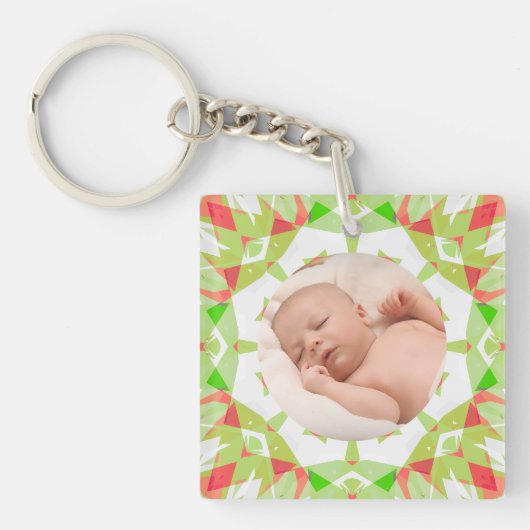 Zacht Groen Custom Merry Christmas Foto Sleutelhanger (Voorkant)
