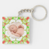 Zacht Groen Custom Merry Christmas Foto Sleutelhanger (Achterkant)