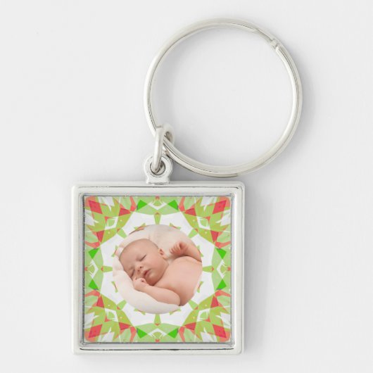 Zacht  Groen Custom Merry Christmas Foto Sleutelhanger (Voorkant)