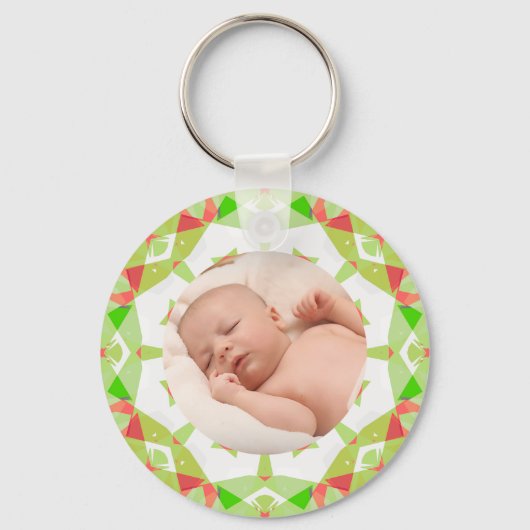 Zacht Groen Custom Merry Christmas Foto Sleutelhanger (Voorkant)