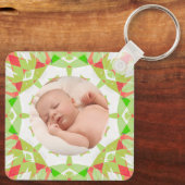 Zacht  Groen Custom Merry Christmas Foto Sleutelhanger (Achterkant)