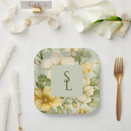 Zacht groen en beige bloemen bruiloft papieren bordje