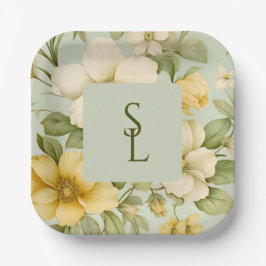 Zacht groen en beige bloemen bruiloft papieren bordje