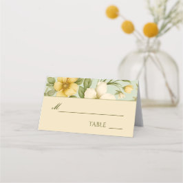 Zacht groen en beige bloemen bruiloft plaatskaartje