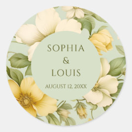 Zacht groen en beige bloemen bruiloft ronde sticker