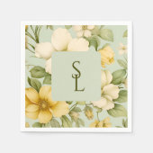 Zacht groen en beige bloemen bruiloft servet (Voorkant)