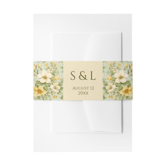 Zacht groen en beige bloemen bruiloft uitnodigingen wikkel (Voorkant Voorbeeld)