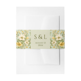 Zacht groen en beige bloemen bruiloft uitnodigingen wikkel