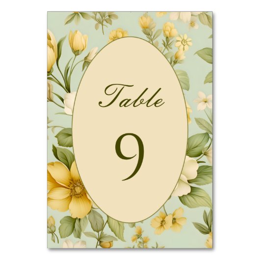 Zacht groen en beige bloemen trouwtafel nummer kaart (Voorkant)
