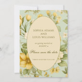 Zacht groen en beige bloemenbruiloft save the date (Voorkant)