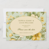 Zacht groen en beige bloemenbruiloft save the date (Voorkant)