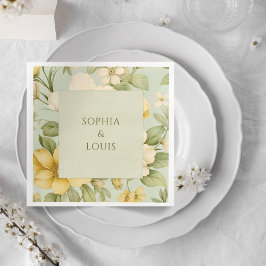 Zacht groen en beige bloemenbruiloft servet