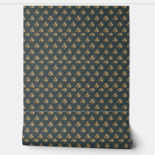 Zacht Groen en Goud Fan Shell Art Deco Wallpaper Behang