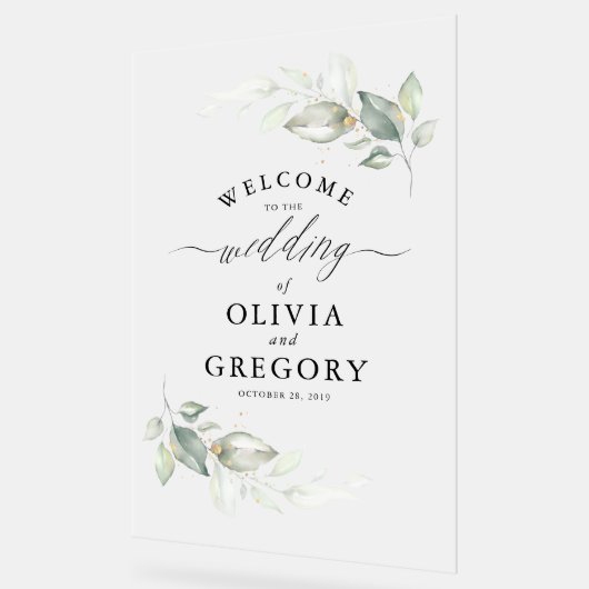 Zacht groen en goud minimalistische bruiloft Welko Acryl Bord (Hoek)