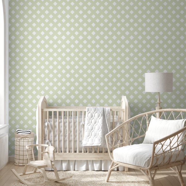 Zacht Groen en Wit Shabby Chique Lattice Patroon Behang (Kinderen)