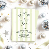 Zacht groen handgetekende cocktailglas 30e verjaar kaart