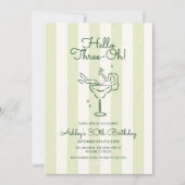 Zacht groen handgetekende cocktailglas 30e verjaar kaart (Voorkant)