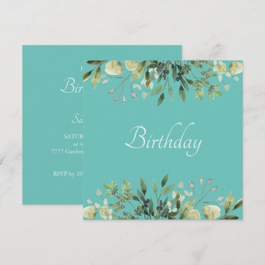 Zacht groen met bloemen Uitnodiging (Voorkant / Achterkant)