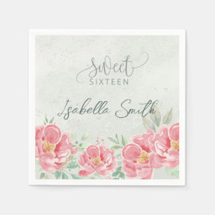 Zacht Groen & Roze Bloemen Sweet Sixteen Servet