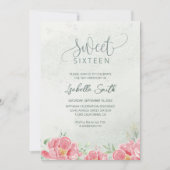 Zacht Groen & Roze Glitter Bloemen Zoet 16 Verjaar Kaart (Voorkant)