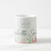 Zacht Groen & Roze Glitter Floral Sweet Sixteen Bi Koffiemok (Center)