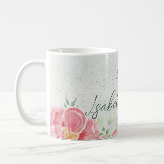Zacht Groen & Roze Glitter Floral Sweet Sixteen Bi Koffiemok (Links)
