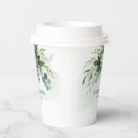 Zacht Groen Succulent Bruiloft Bloemen Botanisch Papieren Bekers (Rechts)