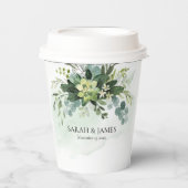 Zacht Groen Succulent Bruiloft Bloemen Botanisch Papieren Bekers (Voorkant)