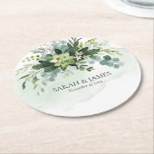 Zacht Groen Succulent Bruiloft Bloemen Botanisch Ronde Kartonnen Onderzetter (Gebogen)