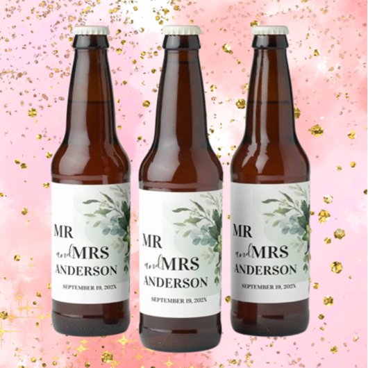 Zacht Groen Succulent Bruiloft Bloemen Botanische Bier Etiket