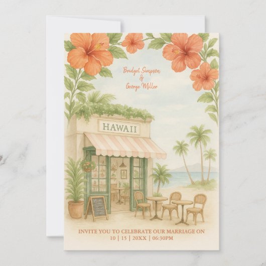 Zacht Groen Tropisch Hawaii Destination Wedding Kaart (Voorkant)