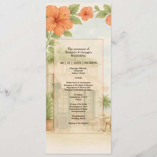 Zacht Groen Tropisch Hawaii Destination Wedding Programmakaart (Achterkant)