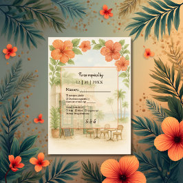 Zacht Groen Tropisch Hawaii Destination Wedding RSVP Kaartje