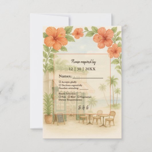 Zacht Groen Tropisch Hawaii Destination Wedding RSVP Kaartje (Voorkant)