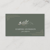 Zacht groen Waterverf blad | Goud Lijst Visitekaartje (Voorkant)