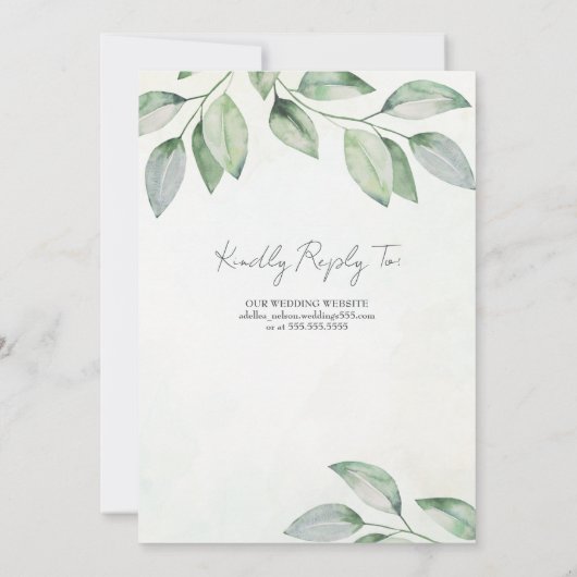 Zacht groene bladeren bruiloft kaart (Achterkant)