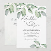 Zacht groene bladeren bruiloft kaart (Voorkant / Achterkant)