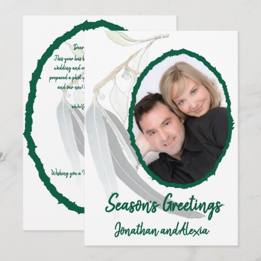 Zacht groene bladeren minimale kerst feestdagenkaart (Voorkant / Achterkant)