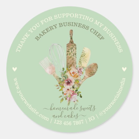 Zacht groene winkel Catering Bakery Chef Ronde Sticker (Voorkant)