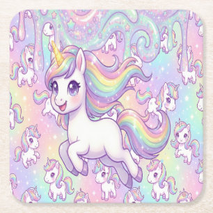 Zacht Icoon Eenhoorn Pastel Kleuren Regenboog Magi Kartonnen Onderzetters